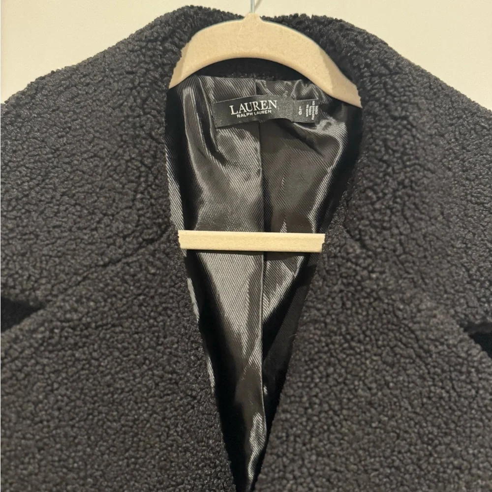 Ralph Lauren faux fur black coat. Women’s Sherpa jacket large L small lining fix - Picture 3 of 11